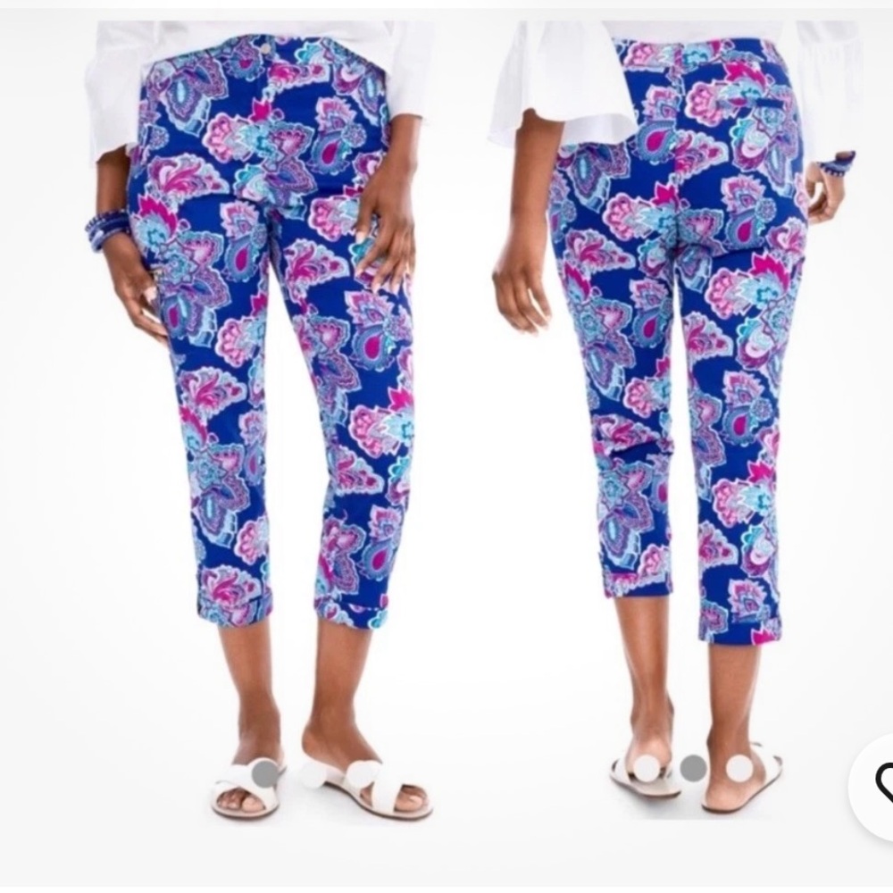 Chico's Luxe Floral Paisley Print Utility cargo cropped zip pants XSP (0/2P)
